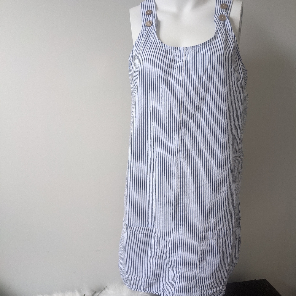 Simple Striped Smock Dress with Wooden Buttons SzL
